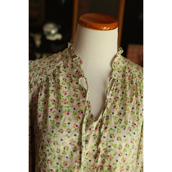 Cupcakes and Cashmere Pink Floral Print Ruffle Tie-Neck Long Sleeve Top, Size L - Picture 11 of 15